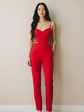 NWOT Haute Monde Red Strappy Bustier Jumpsuit